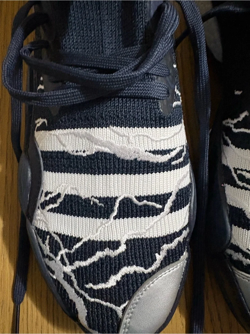 adidas Navy, White and Silver Knit Athletic Sneakers